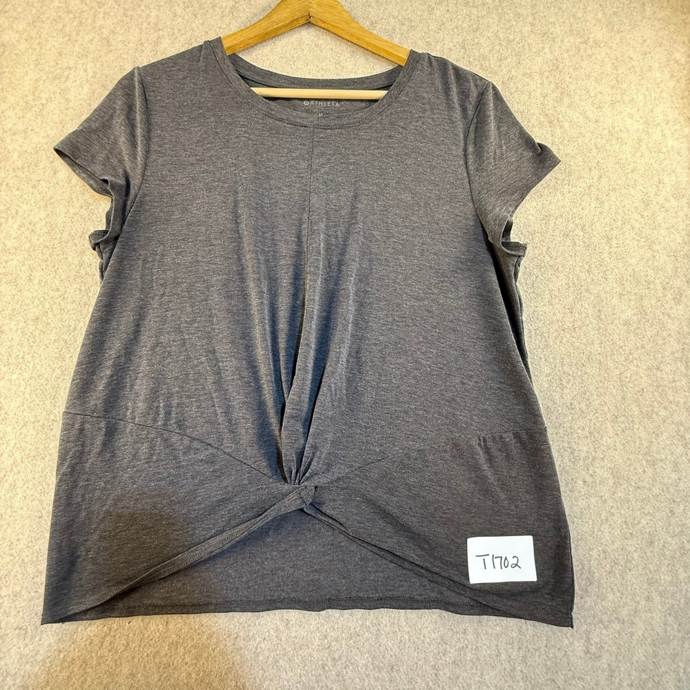 Athleta Womens Gray Twist Front Short Sleeve‎ Performance T-Shirt Size M T1702